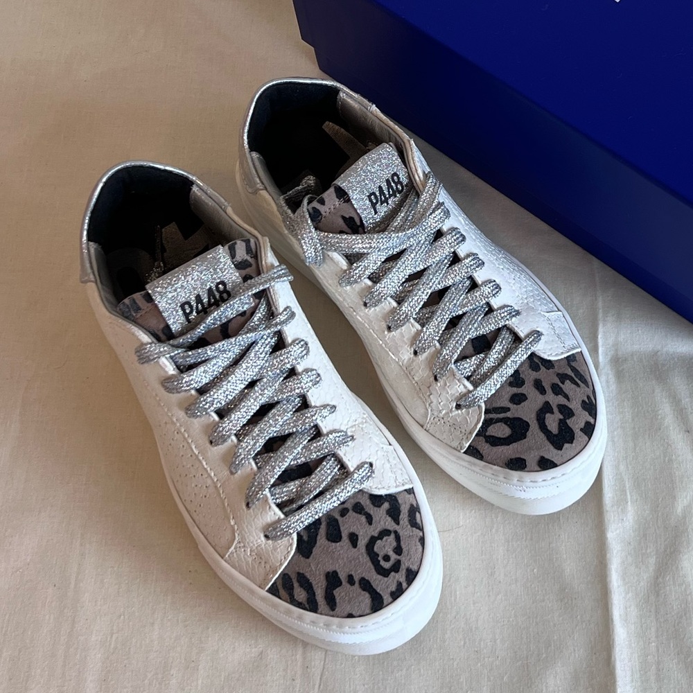 P448 Thea Platform Sneaker Leopard Silver Metallic with Box (Python Roccia)
